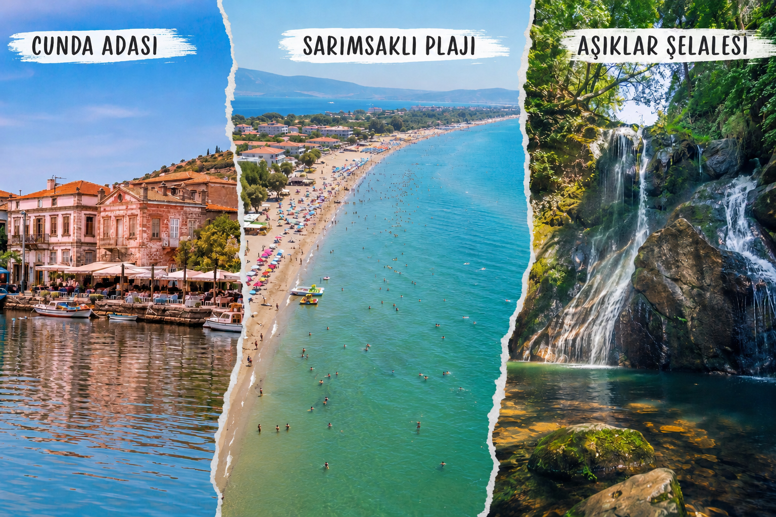 Cunda Adası, Sarımsaklı Plajı ve Aşıklar Şelalesi (Yüzme Molalı)