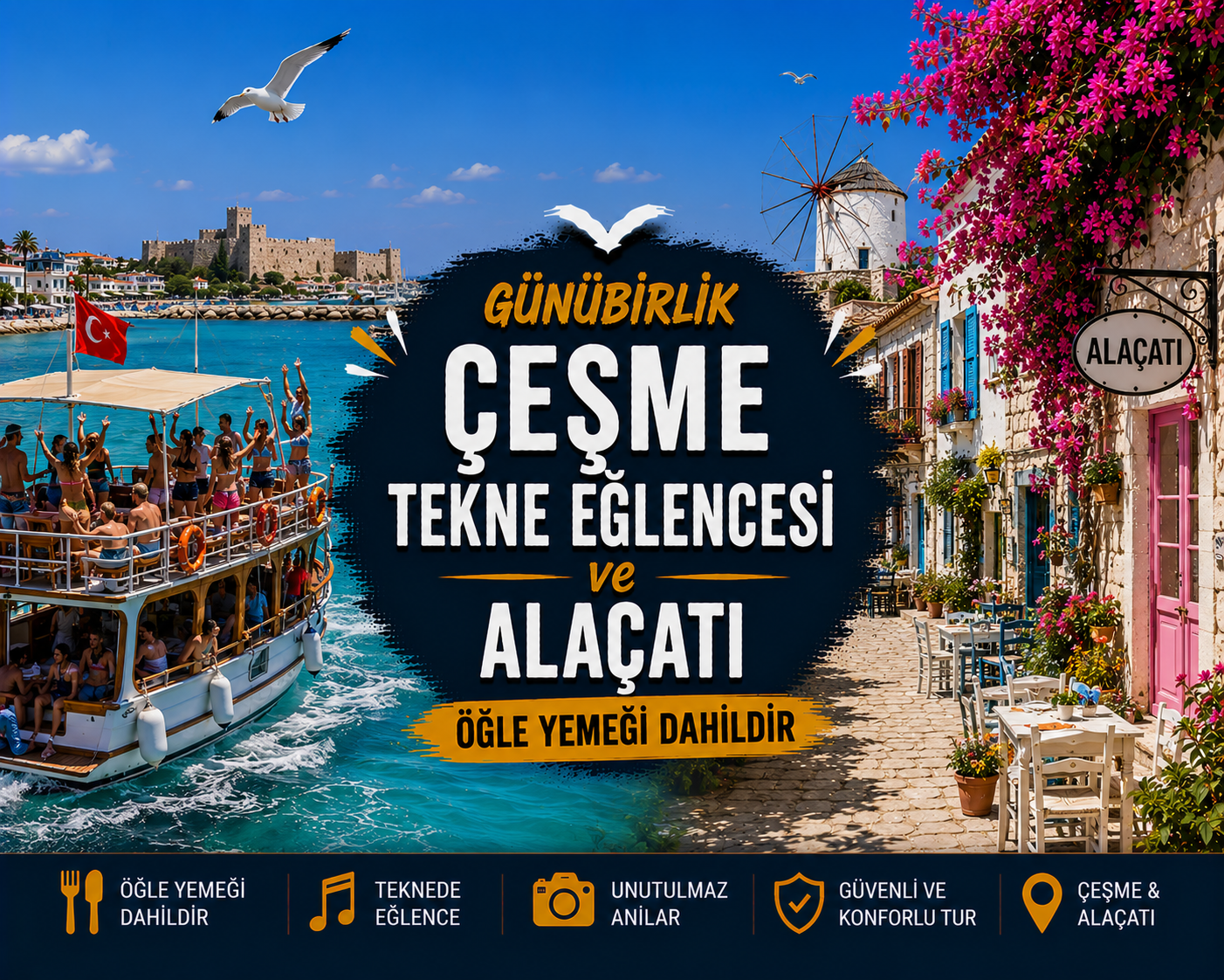 Günübirlik Çeşme Tekne Eğlencesi ve Alaçatı
