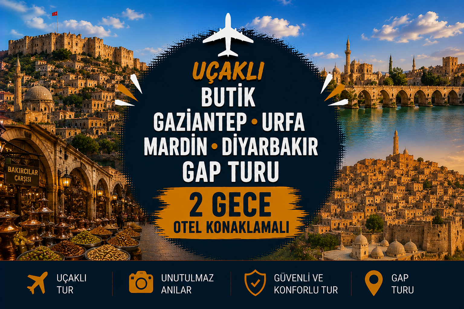 Uçaklı Butik Gaziantep Urfa Mardin Diyarbakır Gap Turu (2 Gece Otel Konaklamalı)